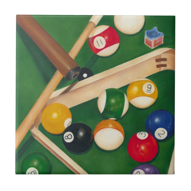 Lifelike Billiards Table with Balls and Chalk Tile (Front)