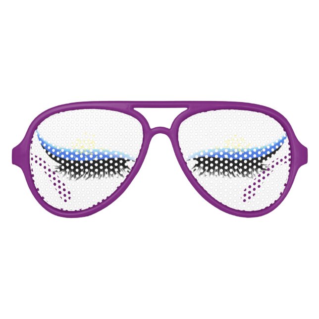 Lifelike Closed Eyes Eyelashes Blue Eye Shadow Aviator Sunglasses (Front)