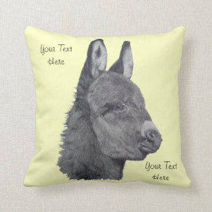 lifelike drawing of very cute donkey cushion