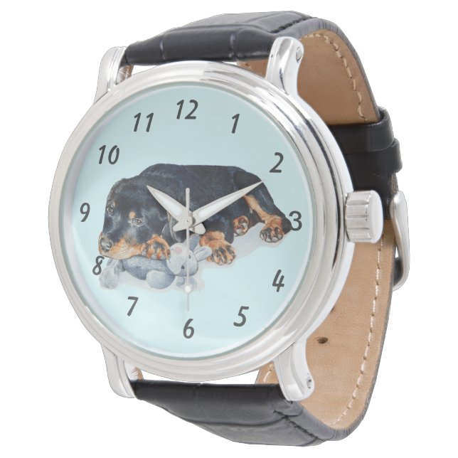 lifelike painting of cute rottweiler puppy dog watch (Angled)