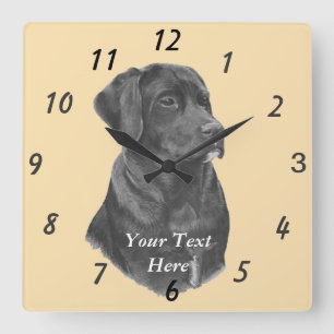 lifelike portrait painting of black labrador dog square wall clock