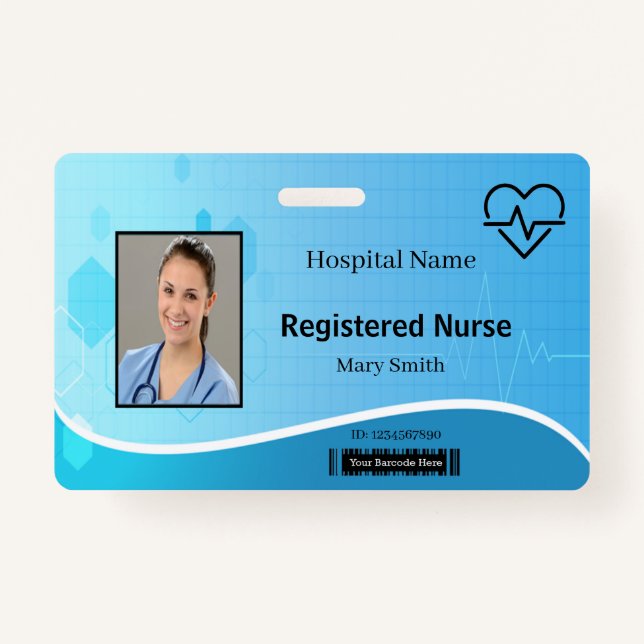 Lifeline Blue Medical Heartbeat Photo ID ID Badge (Front)