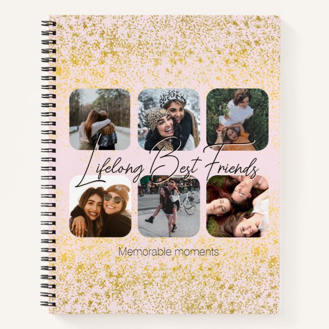 Lifelong Best friends Pink Blush & Gold Sparkles Notebook (Front)