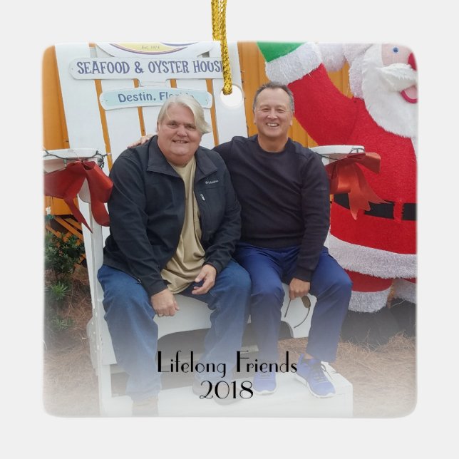 Lifelong Friends 2 photo 2 year 2-sided Christmas Ceramic Ornament (Front)