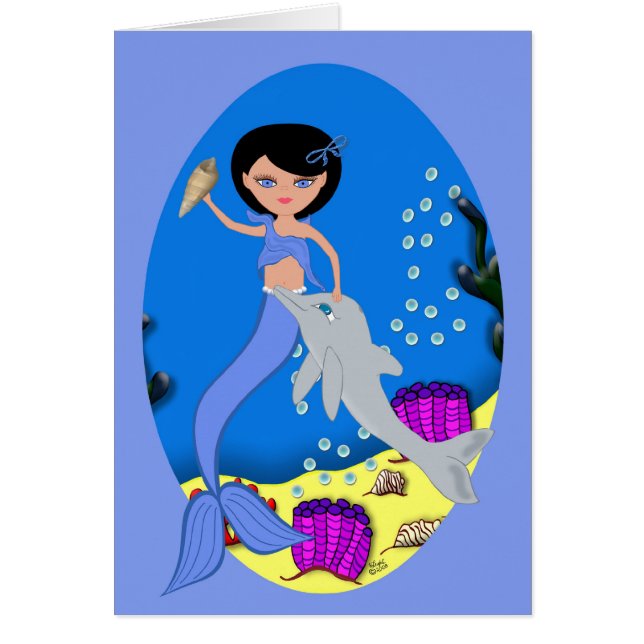 Lifen the Mermaid and Dolphin Card (Front)