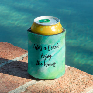 Life's a Beach Enjoy the Waves Blue Texture Quote Can Cooler