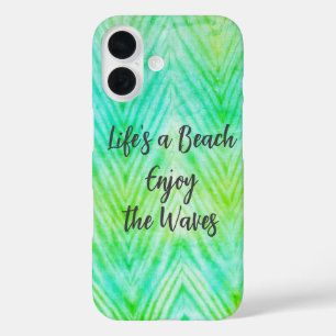 Life's a Beach Enjoy the Waves Blue Texture Quote iPhone 16 Case