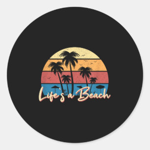 Lifes A Beach Funny Retro Palm Tree Vacation Summe Classic Round Sticker
