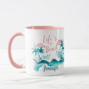 Life's a Beach Funny Surfer Girl Quote Personalise Mug