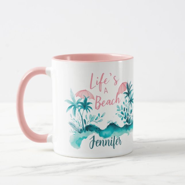 Life's a Beach Funny Surfer Girl Quote Personalise Mug (Left)