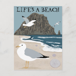 LIFE'S A BEACH Morro Rock California Seagulls Postcard