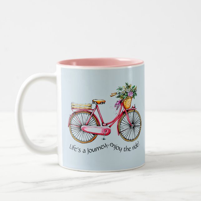 Life's a Journey, Enjoy the Ride - Flower Bike Two-Tone Coffee Mug (Left)