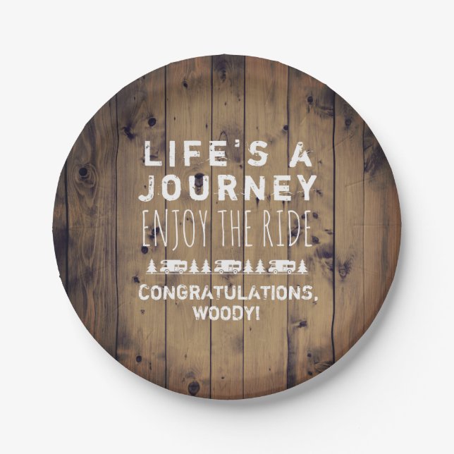 Life's a Journey Rustic Wood RV Retirement Party Paper Plate (Front)