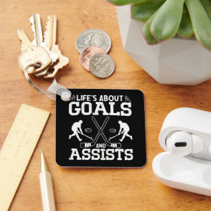 Life's About Goals And Assists Ice Hockey Lover Key Ring
