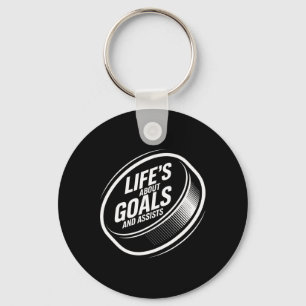 Life's About Goals And Ists Ice Hockey Puck Player Key Ring
