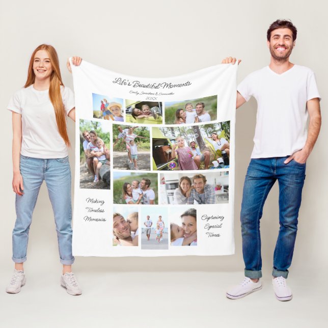 Lifes Beautiful Moments 11 Photos Collage White Fleece Blanket (In Situ)