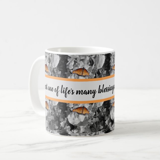 Life's Blessings Orange Monarch Butterfly Pattern Coffee Mug (Front Left)