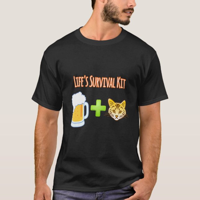 Life's Survival Kit Beer Plus Cats Design T-Shirt (Front)