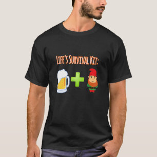 Life's Survival Kit Beer Plus Gnomes Design T-Shirt