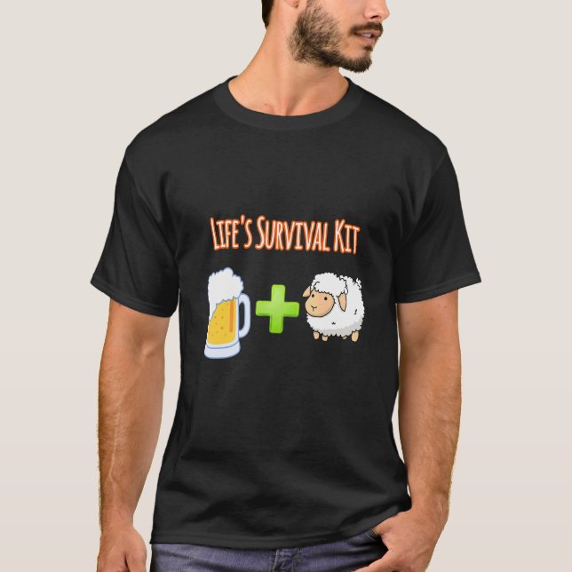 Life's Survival Kit Beer Plus Sheep Design T-Shirt (Front)