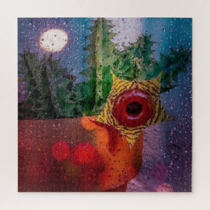 Lifesaver Cactus through a Rainy Window Jigsaw Puzzle
