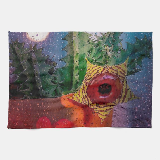 Lifesaver Cactus through a Rainy Window Tea Towel (Horizontal)