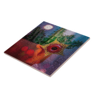 Lifesaver Cactus through a Rainy Window Tile