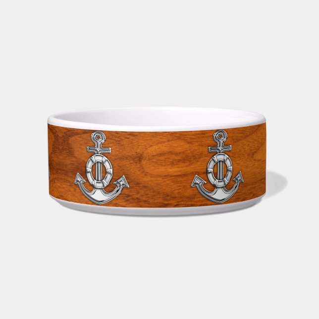 Lifesaver Chrome Anchor on Teak Veneer Styles Bowl (Front)