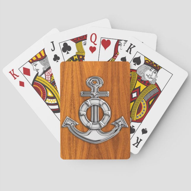 Lifesaver Chrome Like Anchor on Teak Decor Playing Cards (Back)