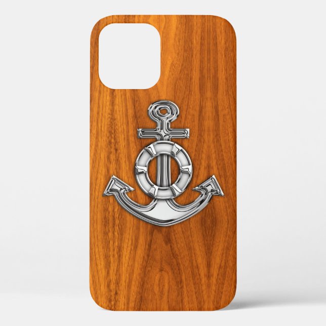 Lifesaver Chrome Style Anchor on Teak Veneer Case-Mate iPhone Case (Back)