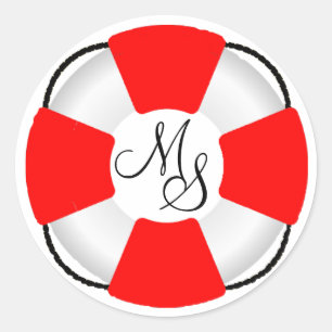 Lifesaver Preserver Nautical Monongram Classic Round Sticker