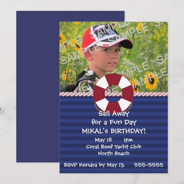 Lifesaver Ring Nautical Birthday Party Invitation (Front/Back)