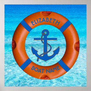 Lifesaver With Anchor And Sea Boat Or Yacht Owner Poster
