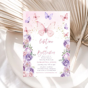 Lifetime Butterflies Pink Purple Bridal Shower Invitation