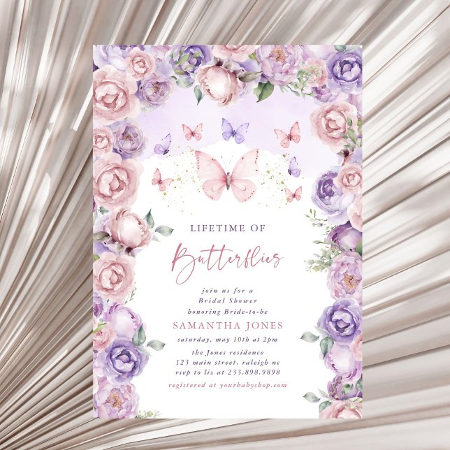 Lifetime Butterflies Pink Purple Bridal Shower Invitation (Creator Uploaded)