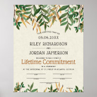 "Lifetime Commitment" Greenery Wedding Certificate