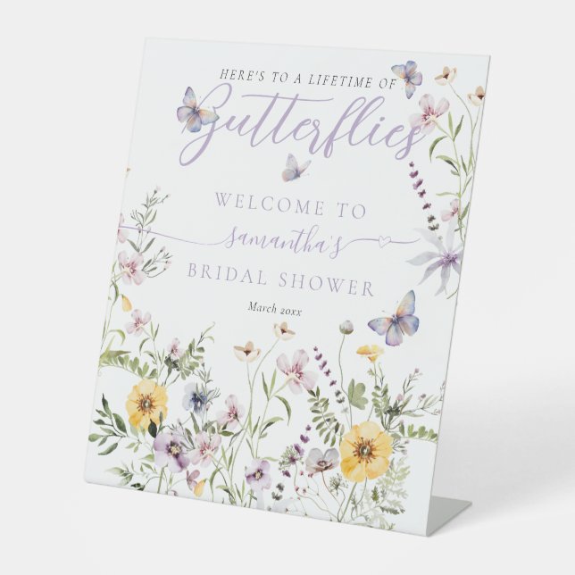 Lifetime of Butterflay Purple Floral Bridal Shower Pedestal Sign (Front)