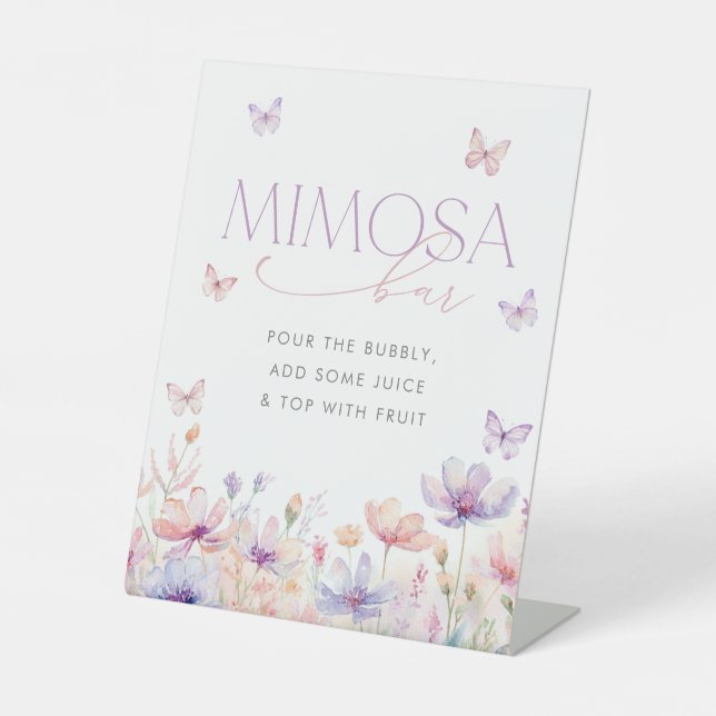 Lifetime of Butterflies Bridal Shower Mimosa Bar Pedestal Sign (Front)