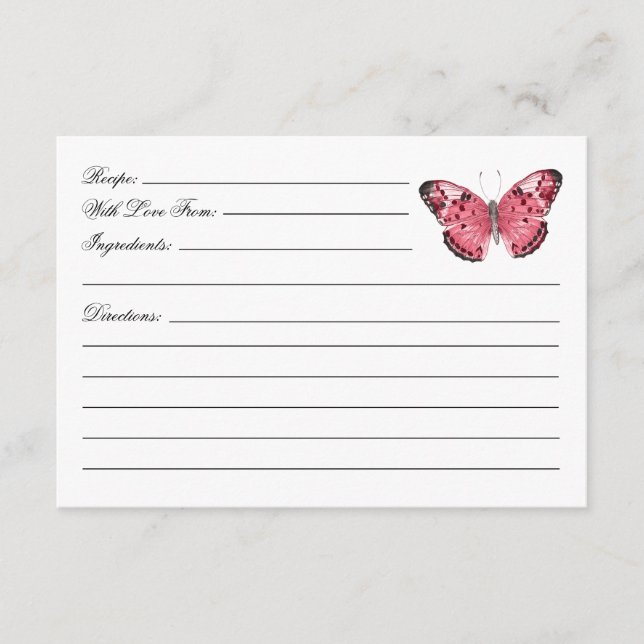 Lifetime of Butterflies Bridal Shower Recipe Enclosure Card (Front)