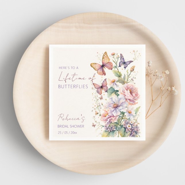 Lifetime of Butterflies floral bridal shower Napkin (Lifetime Butterflies flower garden spring summer bridal shower template Napkins personalized decor)