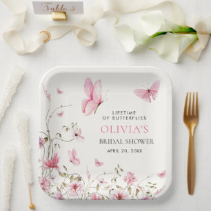 Lifetime of Butterflies Floral Bridal Shower Paper Plate
