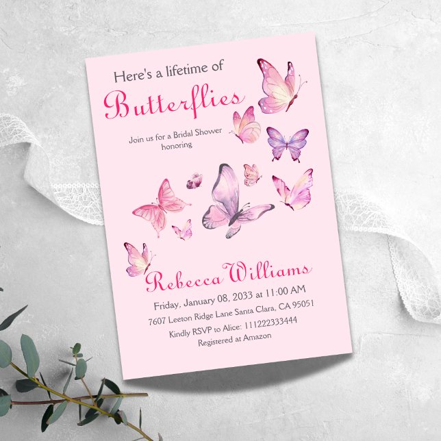 Lifetime of Butterflies Floral Pink Bridal Shower Invitation (Creator Uploaded)