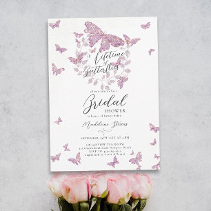 Lifetime of Butterflies Gold Purple Bridal Shower Invitation
