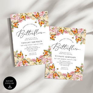 Lifetime of Butterflies Peonies Bridal Shower Invitation