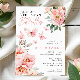 Lifetime of Butterflies Pink Blush Bridal Shower Invitation