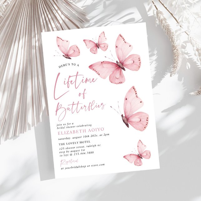 Lifetime of Butterflies Pink Bridal Shower Invitation (Creator Uploaded)
