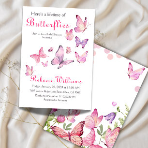Lifetime of Butterflies Pink Floral Bridal Shower Invitation