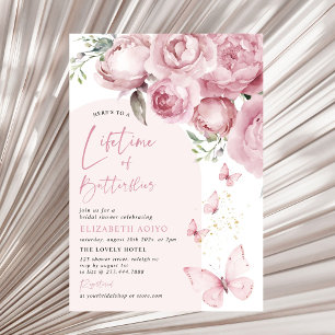 Lifetime of Butterflies Pink Floral Bridal Shower Invitation