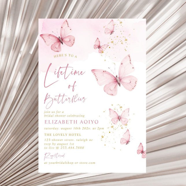 Lifetime of Butterflies Pink Gold Bridal Shower Invitation (Creator Uploaded)
