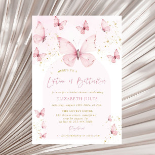 Lifetime of Butterflies Pink Gold Bridal Shower Invitation
